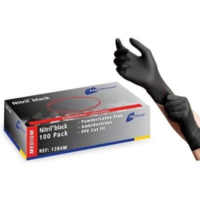 Meditrade Nitril® Einweghandschuhe schwarz – puderfrei, latexfrei, mikrogeraut, lebensmittelecht, Untersuchungshandschuhe & Schutzhandschuhe Mittel Meditrade Nitril® Einweghandschuhe schwarz – puderfrei, latexfrei, mikrogeraut, lebensmittelecht, Untersuchungshandschuhe & Schutzhandschuhe Mittel