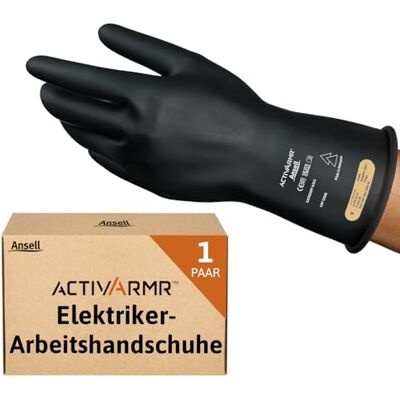 Ansell ActivArmr RIG011Y, Elektriker Handschuhe, Robuste Naturkautschuk- & Latex-Handschuhe für Elektroinstallation, Ergonomische Lichtbogenzertifizierung, Schwarze Schutzhandschuhe, 1 Paar, Gr. L Ansell ActivArmr RIG011Y, Elektriker Handschuhe, Robuste Naturkautschuk- & Latex-Handschuhe für Elektroinstallation, Ergonomische Lichtbogenzertifizierung, Schwarze Schutzhandschuhe, 1 Paar, Gr. L