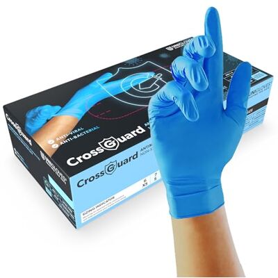 UNIGLOVES CrossGuard Einweghandschuhe aus Nitril, Größe M Antimikrobiell, blau, 99,99% Abwehr gegen Bakterien innerhalb von 60 Sekunden nach Kontakt, Box mit 100 Handschuhen UNIGLOVES CrossGuard Einweghandschuhe aus Nitril, Größe M Antimikrobiell, blau, 99,99% Abwehr gegen Bakterien innerhalb von 60 Sekunden nach Kontakt, Box mit 100 Handschuhen