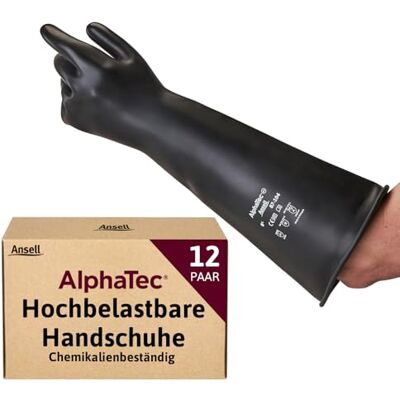 Ansell AlphaTec 87-118 Chemikalienschutz-Handschuhe aus Latex, Wiederverwendbare Chemie-Handschuhe für Industrie, Lebensmittel Geeignet, Gummi Arbeitshandschuhe, Schwarz, Größe S (12 Paar) Ansell AlphaTec 87-118 Chemikalienschutz-Handschuhe aus Latex, Wiederverwendbare Chemie-Handschuhe für Industrie, Lebensmittel Geeignet, Gummi Arbeitshandschuhe, Schwarz, Größe S (12 Paar)