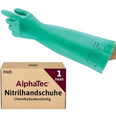 Ansell AlphaTec 37-185 Nitril-Arbeitshandschuhe, Industrie Chemikalien und Lebensmitteln, Chemikalien-Schutz Latexfrei, Chemie-Handschuh Säurefest, Damen Herren, Grün, Größe M (1 Paar) Ansell AlphaTec 37-185 Nitril-Arbeitshandschuhe, Industrie Chemikalien und Lebensmitteln, Chemikalien-Schutz Latexfrei, Chemie-Handschuh Säurefest, Damen Herren, Grün, Größe M (1 Paar)