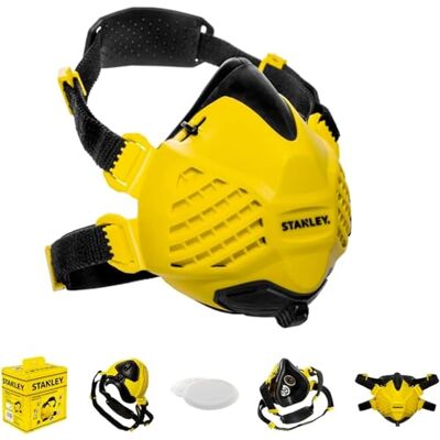Stanley P3 Atemschutzmaske, wiederverwendbare Staubschutzmaske mit Face-Fit-Check Technologie und integrierten 99,99% Filtern. Schutzmaske, Atemmaske, Feinstaubmaske, P3 Maske, Schleifmaske –M/L Stanley P3 Atemschutzmaske, wiederverwendbare Staubschutzmaske mit Face-Fit-Check Technologie und integrierten 99,99% Filtern. Schutzmaske, Atemmaske, Feinstaubmaske, P3 Maske, Schleifmaske –M/L