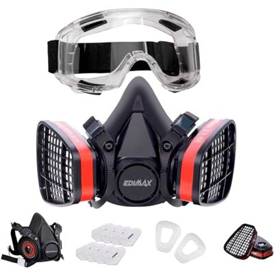 EDIMAX , Gasmaske, Atemschutzmaske, mit Brille + 8 Ersatzfiltern, Atemschutz, Wiederverwendbar, Staubmaske, Lackiermaske, Begasung, Schutz und Sicherheit EDIMAX , Gasmaske, Atemschutzmaske, mit Brille + 8 Ersatzfiltern, Atemschutz, Wiederverwendbar, Staubmaske, Lackiermaske, Begasung, Schutz und Sicherheit