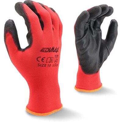 EDIMAX , Arbeitshandschuhe, 12 Paar, hohe Abrieb- und Reißfestigkeit, Stufe 3, Naylon PU Beschichtet, Vielseitig Einsetzbar, Größe 8, 9 & 10, für Mechaniker, Industrieller Schutz (Größe XL 10) EDIMAX , Arbeitshandschuhe, 12 Paar, hohe Abrieb- und Reißfestigkeit, Stufe 3, Naylon PU Beschichtet, Vielseitig Einsetzbar, Größe 8, 9 & 10, für Mechaniker, Industrieller Schutz (Größe XL 10)