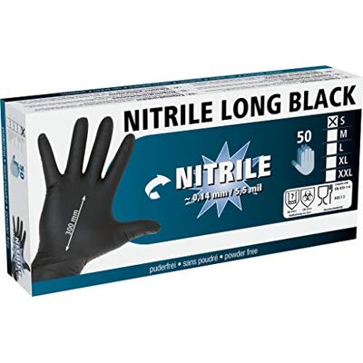 Kerbl 15323 Nitrile Lang Schwarz Einmalhandschuhe, 30cm Länge, XL, 50 Stück Kerbl 15323 Nitrile Lang Schwarz Einmalhandschuhe, 30cm Länge, XL, 50 Stück