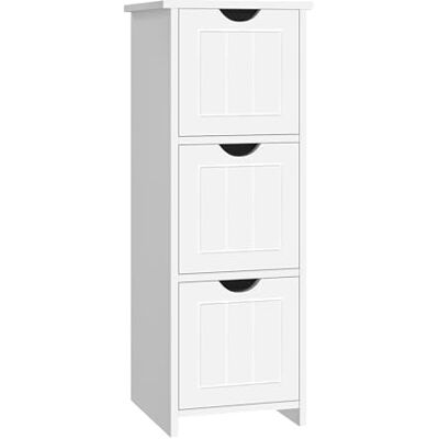 Sweetcrispy Badezimmerschrank schmal modern, Badkommode mit 3 Schubladen, Hochglanz Weiß, großer Stauraum, Badezimmer Kommode, 32 x 30 x 81cm Sweetcrispy Badezimmerschrank schmal modern, Badkommode mit 3 Schubladen, Hochglanz Weiß, großer Stauraum, Badezimmer Kommode, 32 x 30 x 81cm