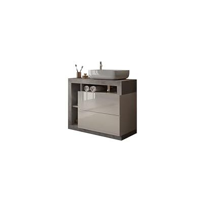 Robas Lund Hamburg Waschtisch, Modern, Badezimmer, 92x92x49 cm, Weiß Hochglanz/Betonoptik, Holzwerkstoff mit Keramik-Waschbecken, Bodenstehend Robas Lund Hamburg Waschtisch, Modern, Badezimmer, 92x92x49 cm, Weiß Hochglanz/Betonoptik, Holzwerkstoff mit Keramik-Waschbecken, Bodenstehend