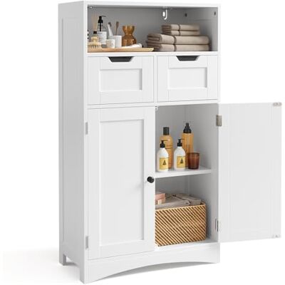 Bealife Badezimmerschrank mit 2 Schubladen, verstellbares Regal, multifunktional, für Badezimmer, Schlafzimmer, Flur (weiß, 60 x 30 x 108 cm) (weiß) Bealife Badezimmerschrank mit 2 Schubladen, verstellbares Regal, multifunktional, für Badezimmer, Schlafzimmer, Flur (weiß, 60 x 30 x 108 cm) (weiß)