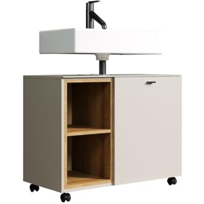 trendteam smart living Sao Paulo Waschbeckenunterschrank Kashmir Beige/Evoke Eiche Waschtisch mit 2 offenen Fächern und 2 Einlegeböden 80 x 64 x 42 cm Soft-Close-Funktion trendteam smart living Sao Paulo Waschbeckenunterschrank Kashmir Beige/Evoke Eiche Waschtisch mit 2 offenen Fächern und 2 Einlegeböden 80 x 64 x 42 cm Soft-Close-Funktion