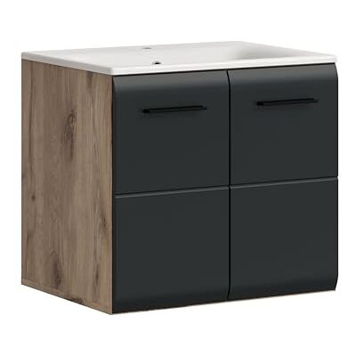 xonox.home – Waschtisch Ice 60x55x46 cm inkl. Waschbecken in Korpus Nox Oak Nachbildung und Front schwarz matt – Waschplatz für Badezimmer in Holzoptik – modern & kompakt xonox.home – Waschtisch Ice 60x55x46 cm inkl. Waschbecken in Korpus Nox Oak Nachbildung und Front schwarz matt – Waschplatz für Badezimmer in Holzoptik – modern & kompakt