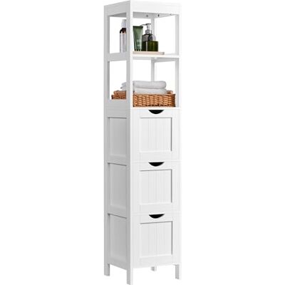 Yaheetech Hochschrank, Badezimmerschrank Aufbewahrungsschrank, mit 3 Schubladen und 2 offenen Fächern, schmales Badmöbel Badregal, 30 × 30 × 142 cm, Weiß Yaheetech Hochschrank, Badezimmerschrank Aufbewahrungsschrank, mit 3 Schubladen und 2 offenen Fächern, schmales Badmöbel Badregal, 30 × 30 × 142 cm, Weiß
