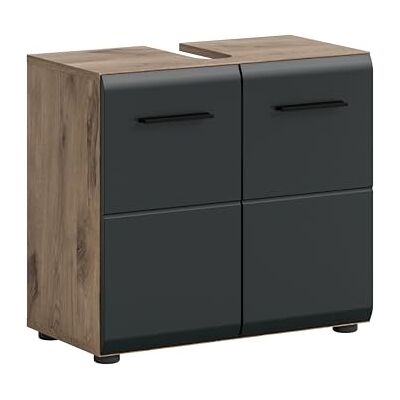 xonox.home – Waschbeckenunterschrank Ice 60x54x30 cm in Korpus Nox Oak Nachbildung und Front schwarz matt – Stilvoller Unterschrank für Waschbecken – elegant & kompakt xonox.home – Waschbeckenunterschrank Ice 60x54x30 cm in Korpus Nox Oak Nachbildung und Front schwarz matt – Stilvoller Unterschrank für Waschbecken – elegant & kompakt