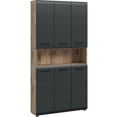 xonox.home – Mehrzweckschrank Ice 90x185x30 cm in Korpus Nox Oak Nachbildung und Front schwarz matt – holzfarbener Badschrank Hochschrank breit – modern & platzsparend xonox.home – Mehrzweckschrank Ice 90x185x30 cm in Korpus Nox Oak Nachbildung und Front schwarz matt – holzfarbener Badschrank Hochschrank breit – modern & platzsparend