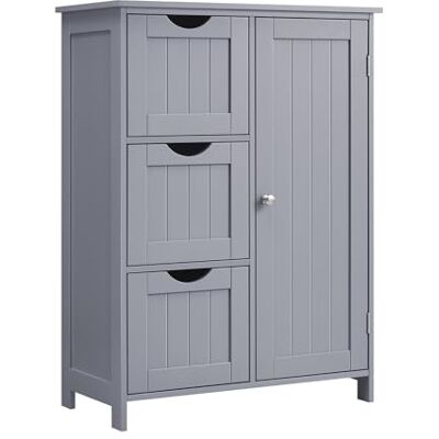 VASAGLE Badezimmerschrank, schmaler Badschrank, Beistellschrank, Kommode, mit 3 Schubladen, Schranktür, verstellbare Ablage, 30 x 60 x 80 cm, Taubengrau BBC049G02 VASAGLE Badezimmerschrank, schmaler Badschrank, Beistellschrank, Kommode, mit 3 Schubladen, Schranktür, verstellbare Ablage, 30 x 60 x 80 cm, Taubengrau BBC049G02