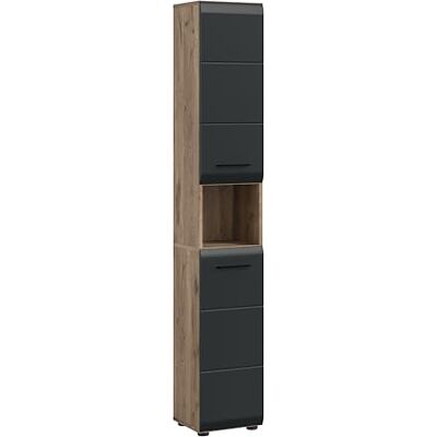 xonox.home – Hochschrank Ice 30x185x30 cm in Korpus Nox Oak Nachbildung und Front schwarz matt – holzfarbener Badschrank Hochschrank für Badezimmer – modern & platzsparend xonox.home – Hochschrank Ice 30x185x30 cm in Korpus Nox Oak Nachbildung und Front schwarz matt – holzfarbener Badschrank Hochschrank für Badezimmer – modern & platzsparend