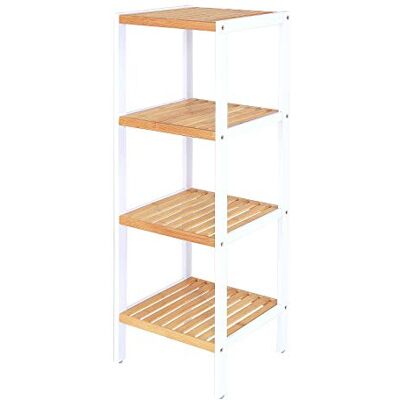 tavora dibea Badezimmerregal mit 4 Ablageflächen Wohnzimmerregal Standregal Bambusregal Badregal Bücherregal Eckregal Küchenregal 33x33x98 cm, naturfarben/weiß tavora dibea Badezimmerregal mit 4 Ablageflächen Wohnzimmerregal Standregal Bambusregal Badregal Bücherregal Eckregal Küchenregal 33x33x98 cm, naturfarben/weiß