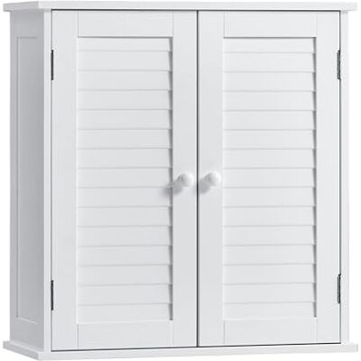 Bath Vida Badezimmerschrank mit 2 Türen, Lamellen-Design, Wandmontage, mit Aufbewahrungsfach, weiß Bath Vida Badezimmerschrank mit 2 Türen, Lamellen-Design, Wandmontage, mit Aufbewahrungsfach, weiß