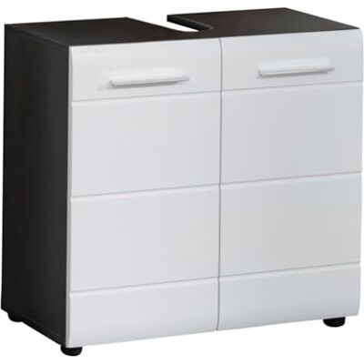 trendteam smart living Line Waschbeckenunterschrank Weiß Hochglanz/Grau Waschtisch mit 2 Türen und 1 Einlegeboden (BxHxT) 60 x 57 x 31 cm chromglänzende Griffe trendteam smart living Line Waschbeckenunterschrank Weiß Hochglanz/Grau Waschtisch mit 2 Türen und 1 Einlegeboden (BxHxT) 60 x 57 x 31 cm chromglänzende Griffe