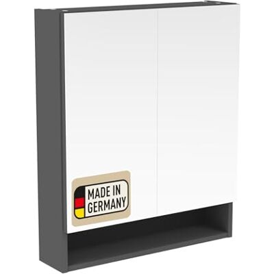 Probus Basic Spiegelschrank 60cm Anthrazit – Moderner Badezimmerschrank mit Zwei Türen und offenen Fach, Korpus in Anthrazit, Made in Germany Probus Basic Spiegelschrank 60cm Anthrazit – Moderner Badezimmerschrank mit Zwei Türen und offenen Fach, Korpus in Anthrazit, Made in Germany