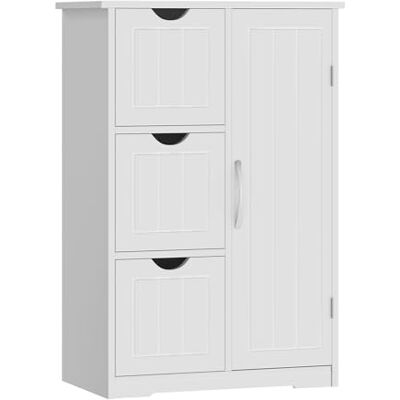 Sweetcrispy Badezimmerschrank modern, mit 3 Schubladen & 1 Tür, Hochglanz Weiß mit Einlegeboden & großem Stauraum, schmale Badkommode, Badezimmer Kommode, 60 x 30 x 81 cm Sweetcrispy Badezimmerschrank modern, mit 3 Schubladen & 1 Tür, Hochglanz Weiß mit Einlegeboden & großem Stauraum, schmale Badkommode, Badezimmer Kommode, 60 x 30 x 81 cm