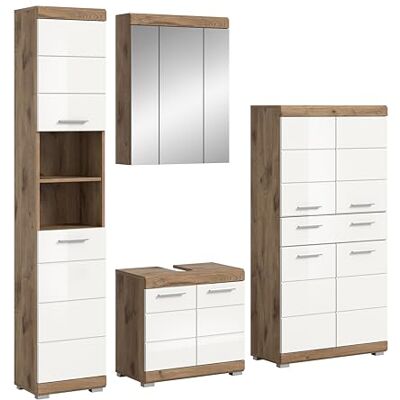 xonox.home Badkombination Wave 204x191x34 cm in Nox Eiche und weiß hochglanz Badezimmerkombination Badset Badmöbel robust und langlebig funktional xonox.home Badkombination Wave 204x191x34 cm in Nox Eiche und weiß hochglanz Badezimmerkombination Badset Badmöbel robust und langlebig funktional