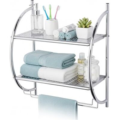 Relaxdays Badregal, Wandregal mit 2 Ablagen, 2 Handtuchstangen, HBT 54,5 x 44,5 x 25,5 cm, Badezimmer, Edelstahl, Silber Relaxdays Badregal, Wandregal mit 2 Ablagen, 2 Handtuchstangen, HBT 54,5 x 44,5 x 25,5 cm, Badezimmer, Edelstahl, Silber