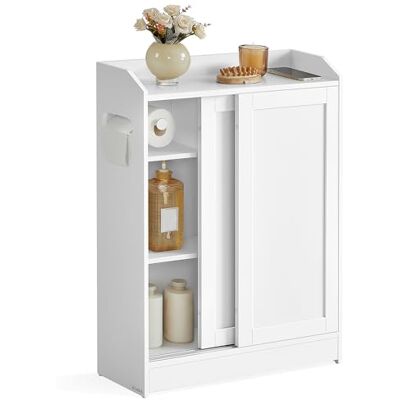 VASAGLE Badezimmerschrank, Badschrank platzsparend, Toilettenrollenhalter, Toilettenbürstenhalter, Schiebetüren, verstellbare Einlegeböden, neben der Toilette, 20 x 60 x 80 cm, wolkenweiß BBC752W01 VASAGLE Badezimmerschrank, Badschrank platzsparend, Toilettenrollenhalter, Toilettenbürstenhalter, Schiebetüren, verstellbare Einlegeböden, neben der Toilette, 20 x 60 x 80 cm, wolkenweiß BBC752W01