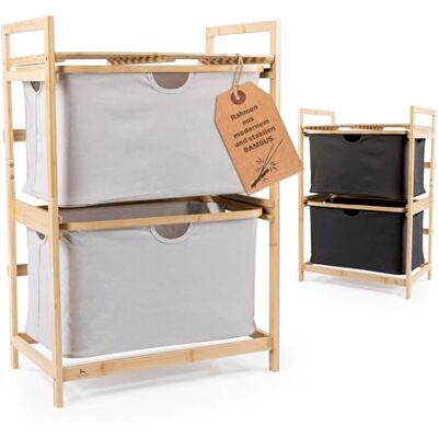 HENNEZ Badezimmerregal 2 Fächer Bambusregal mit Ablage und 2 Körben Badregal mit Schubladenboxen Standregal – ideal als Kommode & Wäschesammler Wäschesortierer mit Stoff Schubladen Holzregal HENNEZ Badezimmerregal 2 Fächer Bambusregal mit Ablage und 2 Körben Badregal mit Schubladenboxen Standregal – ideal als Kommode & Wäschesammler Wäschesortierer mit Stoff Schubladen Holzregal