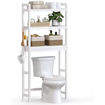 SONGMICS Badezimmerregal für über die Toilette, aus Bambus, 3 Ebenen, Organizer für das Badezimmer, mit verstellbaren Einlegeböden, Belastung 15 kg/Ebene, einfache Montage, Weiß BTS01WT SONGMICS Badezimmerregal für über die Toilette, aus Bambus, 3 Ebenen, Organizer für das Badezimmer, mit verstellbaren Einlegeböden, Belastung 15 kg/Ebene, einfache Montage, Weiß BTS01WT