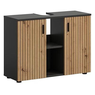 xonox.home – Waschbeckenunterschrank Mone 80x59x30 cm in Korpus Basalt Nachbildung und Front Artisan Oak Nachbildung – Moderner Badschrank Unterschrank für Waschbecken – warm & natürlich xonox.home – Waschbeckenunterschrank Mone 80x59x30 cm in Korpus Basalt Nachbildung und Front Artisan Oak Nachbildung – Moderner Badschrank Unterschrank für Waschbecken – warm & natürlich