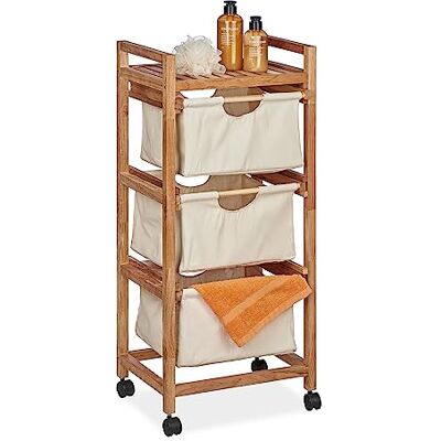 Relaxdays Badregal mit Wäschekorb, 1 offene Ablage & 3 Stoffkörbe, HBT: 96x43,5x33,5 cm, Standregal Walnuss, natur/beige Relaxdays Badregal mit Wäschekorb, 1 offene Ablage & 3 Stoffkörbe, HBT: 96x43,5x33,5 cm, Standregal Walnuss, natur/beige