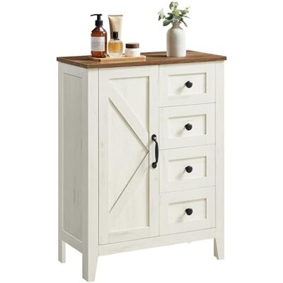 VASAGLE LIRY Kollektion Aufbewahrungsschrank, Badezimmerschrank im Landhausstil, mit 4 Schubladen, Tür, freistehender Schrank, verstellbare Ablagen, vintageweiß BBK753W01 VASAGLE LIRY Kollektion Aufbewahrungsschrank, Badezimmerschrank im Landhausstil, mit 4 Schubladen, Tür, freistehender Schrank, verstellbare Ablagen, vintageweiß BBK753W01