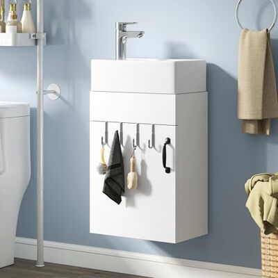 YITAHOME 40CM Badezimmerschrank, Waschbeckenunterschrank mit Tür Waschtisch mit Waschbecken,Aufbewahrungsschrank, Waschtischunterschrank mit 2 Haken, für Badezimmer Küche, Weiß YITAHOME 40CM Badezimmerschrank, Waschbeckenunterschrank mit Tür Waschtisch mit Waschbecken,Aufbewahrungsschrank, Waschtischunterschrank mit 2 Haken, für Badezimmer Küche, Weiß