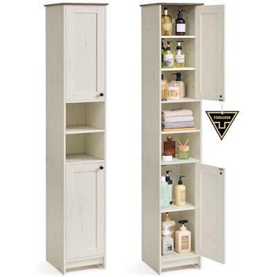 SONGMICS HOME Badezimmerschrank, superschnelle werkzeuglose Montage, Toolless-Technologie, Badschrank schmal, verstellbare Ablagen, Wohnzimmer, Flur, 30 x 30 x 170 cm, vintageweiß BBC667WJ01 SONGMICS HOME Badezimmerschrank, superschnelle werkzeuglose Montage, Toolless-Technologie, Badschrank schmal, verstellbare Ablagen, Wohnzimmer, Flur, 30 x 30 x 170 cm, vintageweiß BBC667WJ01
