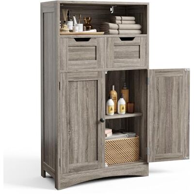 Bealife Badezimmerschrank mit 2 Schubladen, verstellbares Regal, multifunktional, für Badezimmer, Schlafzimmer, Flur (60 x 30 x 108 cm) (grau) Bealife Badezimmerschrank mit 2 Schubladen, verstellbares Regal, multifunktional, für Badezimmer, Schlafzimmer, Flur (60 x 30 x 108 cm) (grau)