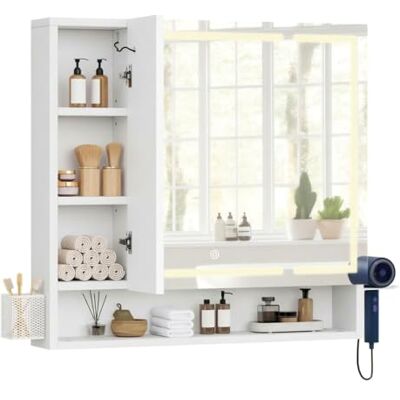 YITAHOME Spiegelschrank Bad mit Beleuchtung, 3 Türen LED Badezimmer Spiegelschrank mit Steckdosen, Hängender Badezimmerschrank, Wandschrank, Badezimmerspiegel, 80W x 15D x 75H cm, Weiß YITAHOME Spiegelschrank Bad mit Beleuchtung, 3 Türen LED Badezimmer Spiegelschrank mit Steckdosen, Hängender Badezimmerschrank, Wandschrank, Badezimmerspiegel, 80W x 15D x 75H cm, Weiß