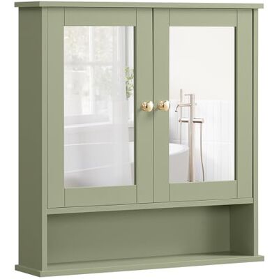 VASAGLE Spiegelschrank, Badschrank, Wandschrank, Hängeschrank mit 2 Spiegeltüren und offenem Fach, verstellbare Ablage, Wandmontage, 13 x 56,5 x 58,5 cm, salbeigrün LHC002C02 VASAGLE Spiegelschrank, Badschrank, Wandschrank, Hängeschrank mit 2 Spiegeltüren und offenem Fach, verstellbare Ablage, Wandmontage, 13 x 56,5 x 58,5 cm, salbeigrün LHC002C02