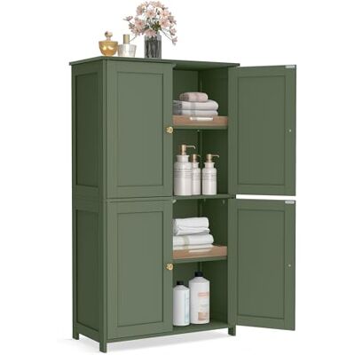 VASAGLE Badezimmerschrank, Badschrank im Shaker-Stil, mit 2 verstellbaren Ablagen, 4 Türen, Schrank für Badezimmer, Hochschrank, für Küche, waldgrün BBC553CH01 VASAGLE Badezimmerschrank, Badschrank im Shaker-Stil, mit 2 verstellbaren Ablagen, 4 Türen, Schrank für Badezimmer, Hochschrank, für Küche, waldgrün BBC553CH01