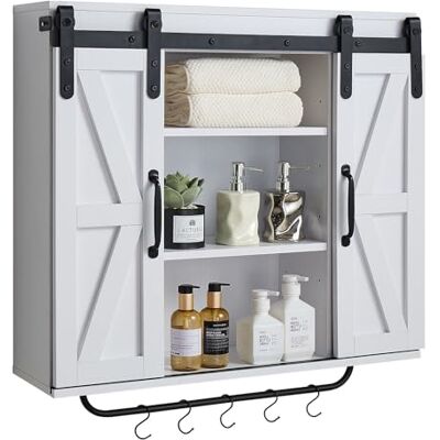 VEVOR Badezimmer Wandschrank Medizinschrank mit 2 Schiebetüren & verstellbaren Regalen, Aufbewahrungsschrank Hängeschrank mit offener Trennwand/Handtuchhalter/Haken für Küche, Toilette VEVOR Badezimmer Wandschrank Medizinschrank mit 2 Schiebetüren & verstellbaren Regalen, Aufbewahrungsschrank Hängeschrank mit offener Trennwand/Handtuchhalter/Haken für Küche, Toilette