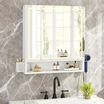 YITAHOME Spiegelschrank Bad mit Beleuchtung 3 Türen, LED Badezimmer Spiegelschrank, Steckdosen, Hängender Badezimmerschrank, Wandschrank, Badezimmerspiegel, 70W x 15D x 75H cm, Weiß YITAHOME Spiegelschrank Bad mit Beleuchtung 3 Türen, LED Badezimmer Spiegelschrank, Steckdosen, Hängender Badezimmerschrank, Wandschrank, Badezimmerspiegel, 70W x 15D x 75H cm, Weiß