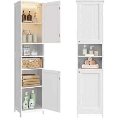 VASAGLE Badezimmerschrank mit Beleuchtung, hoch, schlanker Badschrank, Aufbewahrungsschrank mit verstellbaren Ablagen, für kleine Räume, modern, 40 cm breit, wolkenweiß BBC766WH03 VASAGLE Badezimmerschrank mit Beleuchtung, hoch, schlanker Badschrank, Aufbewahrungsschrank mit verstellbaren Ablagen, für kleine Räume, modern, 40 cm breit, wolkenweiß BBC766WH03