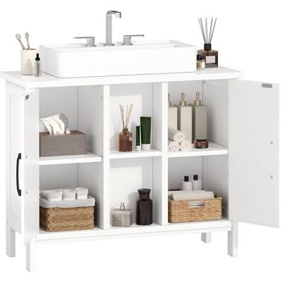 YITAHOME waschbeckenunterschrank mit Zwei geschlossene Schrankelemente, Bad unterschrank 70 cm breit, badezimmerschrank mit offenen Regalen, unterschrank waschbecken, Weiss YITAHOME waschbeckenunterschrank mit Zwei geschlossene Schrankelemente, Bad unterschrank 70 cm breit, badezimmerschrank mit offenen Regalen, unterschrank waschbecken, Weiss