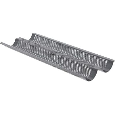 DE BUYER doppelt perforiertes Wellblech für 2 Baguettes 37x16 cm 4713.02, Grau DE BUYER doppelt perforiertes Wellblech für 2 Baguettes 37x16 cm 4713.02, Grau