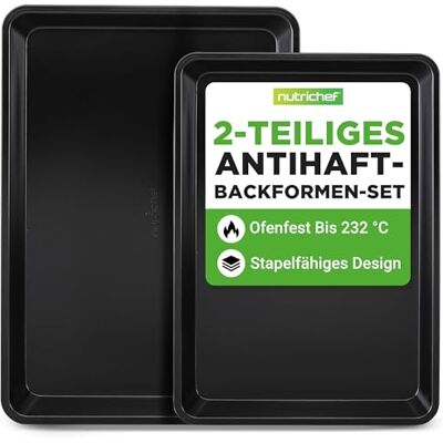 Nutrichef Backblech, Ofenblech, Backofenblech- 2-teiliges Set, 40x29cm & 34x24cm Baking Tray, Antihaftbeschichtete Ofenbleche für Backofen aus Karbonstahl, Stapelbar & Leicht zu reinigen, Schwarz Nutrichef Backblech, Ofenblech, Backofenblech- 2-teiliges Set, 40x29cm & 34x24cm Baking Tray, Antihaftbeschichtete Ofenbleche für Backofen aus Karbonstahl, Stapelbar & Leicht zu reinigen, Schwarz