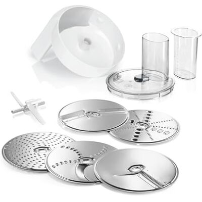 Bosch VeggieLove-Set MUZ5VL1, Durchlaufschnitzler mit 5 Scheiben (Schneid-Wende-Scheibe, Raspel-Wendescheibe, Reibescheibe mittelfein, Asia und Rösti), Zubehör für Küchenmaschine Serie 4, Serie 2 Bosch VeggieLove-Set MUZ5VL1, Durchlaufschnitzler mit 5 Scheiben (Schneid-Wende-Scheibe, Raspel-Wendescheibe, Reibescheibe mittelfein, Asia und Rösti), Zubehör für Küchenmaschine Serie 4, Serie 2