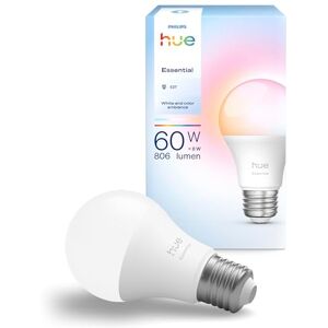 Philips Essential Smart LED A60 Lampe, Weiß und Farbiges LED Leuchtmittel, E27 Fassung, 8W, 2200K-6500K, 806 Lumen LED Licht, dimmbar, kompatibel mit Alexa, Google Assistant & Apple Home, 1er Pack Philips Essential Smart LED A60 Lampe, Weiß und Farbiges LED Leuchtmittel, E27 Fassung, 8W, 2200K-6500K, 806 Lumen LED Licht, dimmbar, kompatibel mit Alexa, Google Assistant & Apple Home, 1er Pack