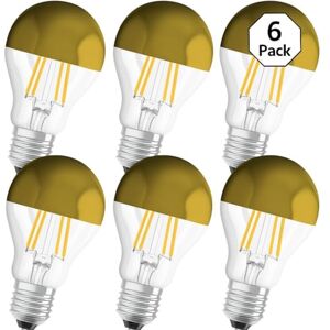 Osram Lamps Filament LED Lampe mit E27 Sockel, Warmweiss (2700K), Birnenform Gold verspiegelt, 4W, Ersatz für 37W-Glühbirne, LED Retrofit CLASSIC A Mirror, 6er-Pack