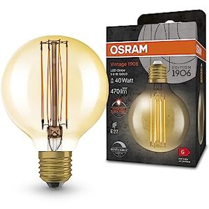 Osram Vintage 1906 LED-Lampe mit Gold-Tönung, 5,8W, 470lm, Kugel-Form mit 80mm Durchmesser & E27-Sockel, warmweiße Lichtfarbe, gerades Filament, dimmbar, bis zu 15.000 Stunden Lebensdauer