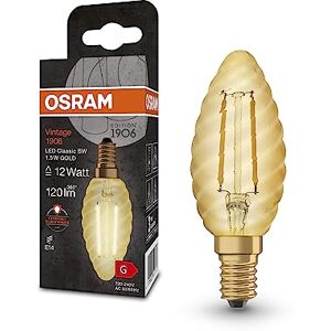 Osram Vintage 1906 Classic BW FIL LED-Lampe, E14, Kerze twisted, gold, 1,5W, 120lm, 2400K, warmweiße Komfortlichtfarbe, sehr geringer Energieverbrauch, lange Lebensdauer