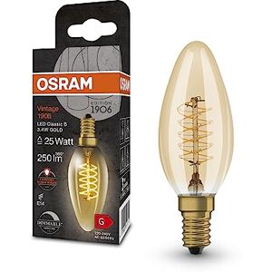 Osram Vintage 1906 LED-Lampe mit Gold-Tönung, 3,4W, 250lm, klassische Kerzenlampe (Classic B) mit E14-Sockel, warmweiße Lichtfarbe, spiralförmiges Filament, dimmbar, bis zu 15.000 Std; Lebensdauer